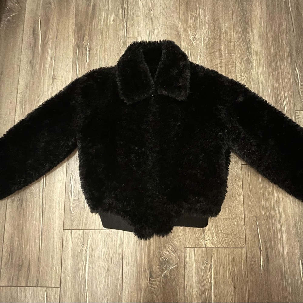 Rag & Bone Nikki Black Faux Fur Bomber Jacket